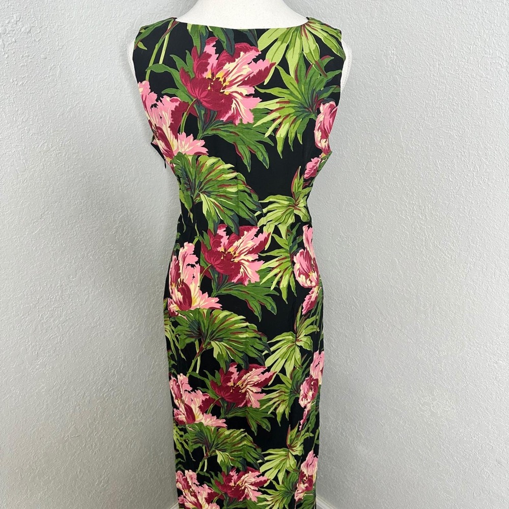 Vintage Ilyse Hart Tropical Floral Rayon Maxi Dress 80s-90s Resort Vibes Size 8 - Picture 4 of 8